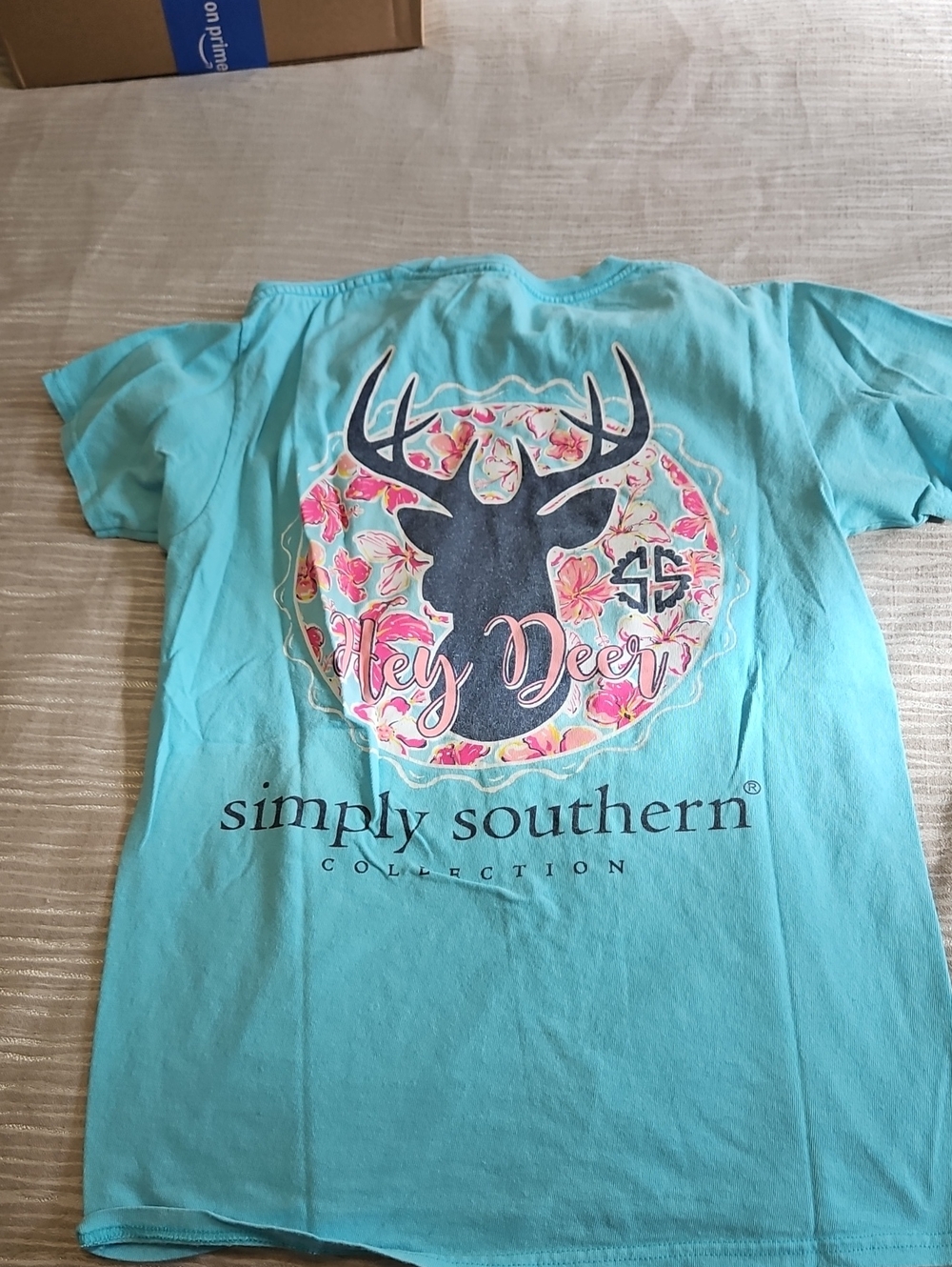 Simply Southern Aqua Tee with Floral Hey Deer Graphic